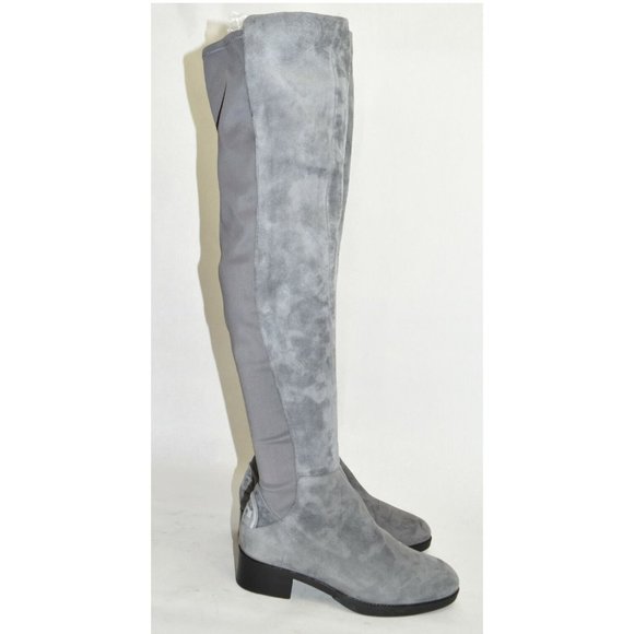 $600 TORY BURCH Caitlin Over the Knee Boot EMBOSSED LOG0 SUEDE GRAY 6 (2) (M34) - Picture 1 of 9